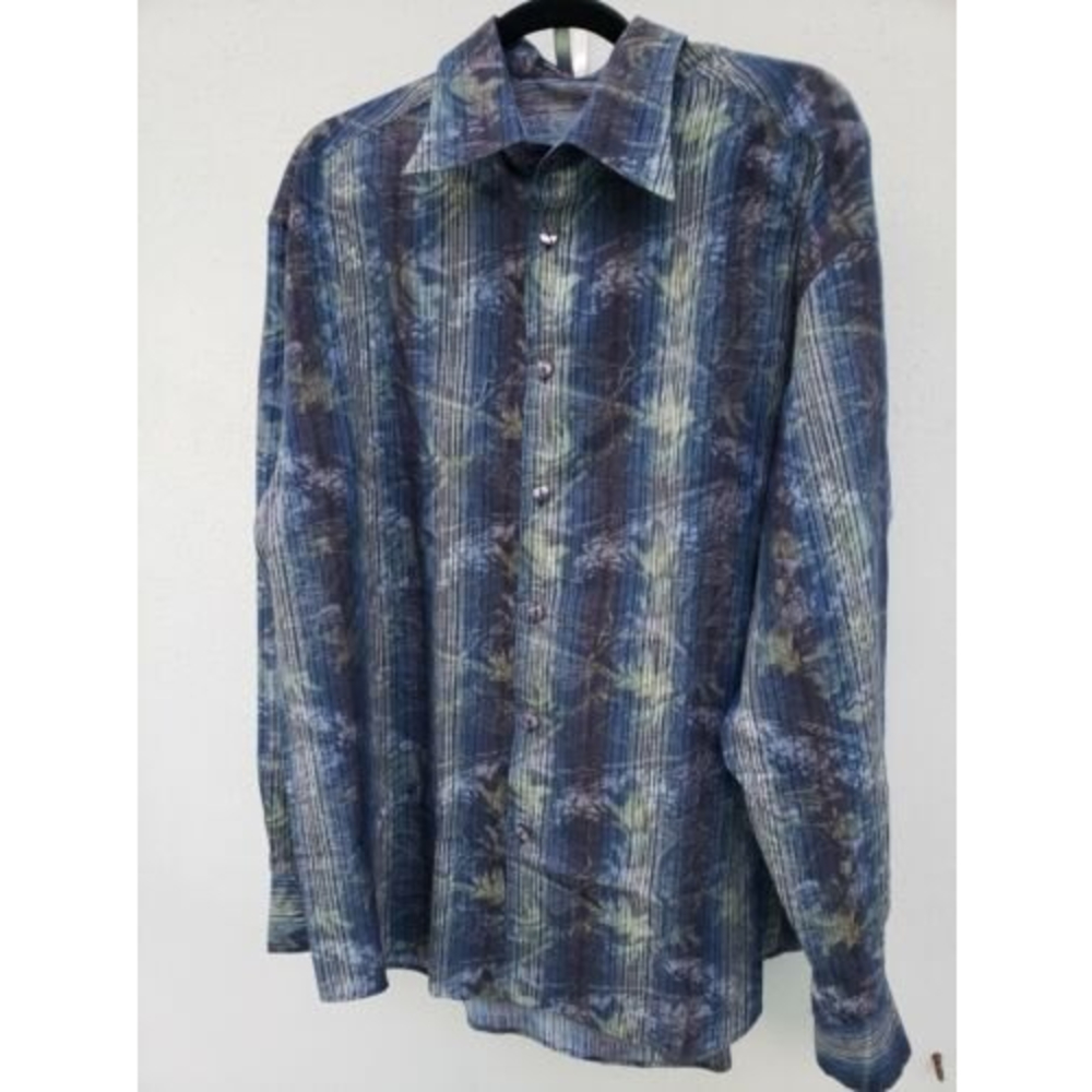 Yashi Yamamuri Mens Size XL Long Sleeve Button Up Shirt Blue Purple